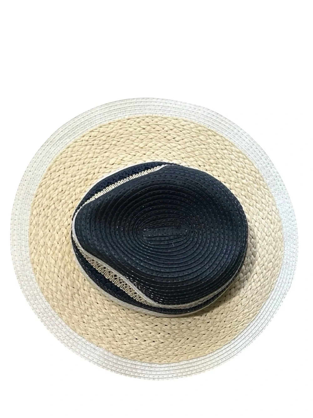 Badgley Mischka Navy, Natural & White Striped Straw Sun Hat